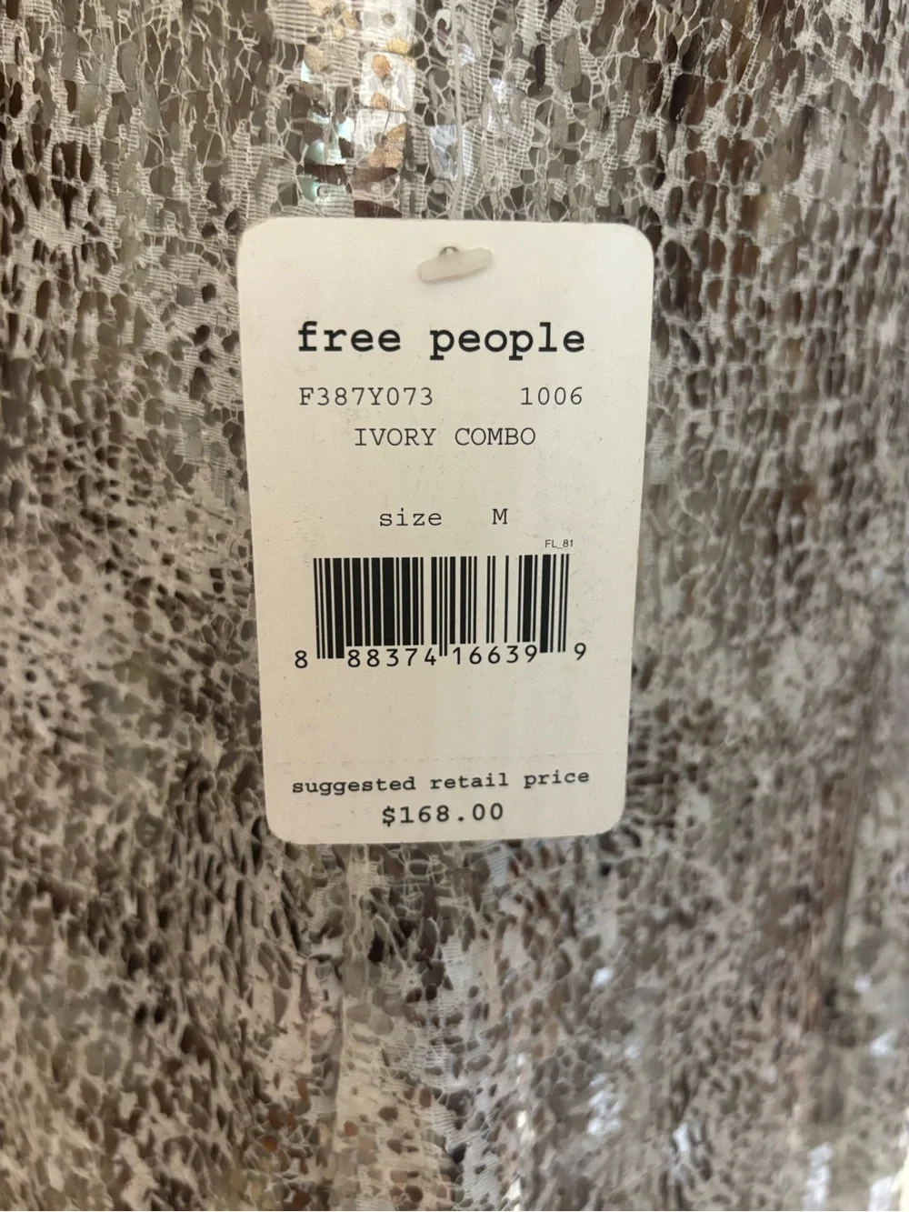Free People Ivory Combo Sequin Mesh Tunic Mini Dress Size Medium NWT